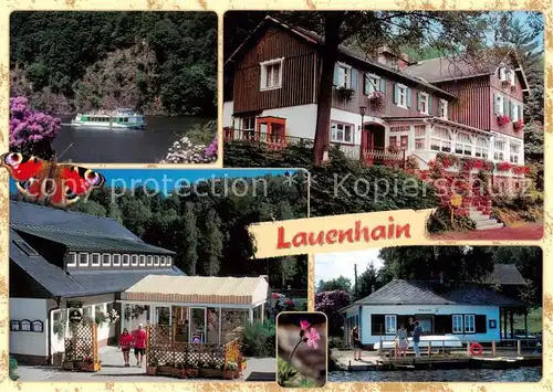 AK / Ansichtskarte  Lauenhain_Mittweida Wappenfelsen Motorschiff Hotel Restaurant Waldhaus Gasthaus Bootsverleih Talsperre Kriebstein 