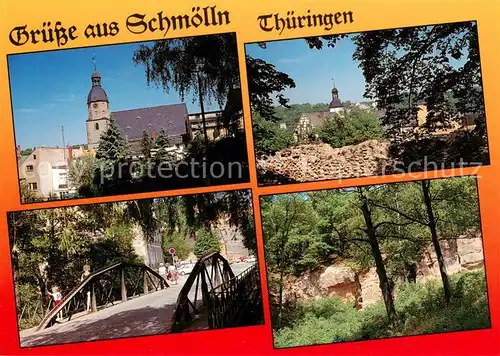 AK / Ansichtskarte  Schmoelln_Thueringen Stadtkirche St. Nicolai Alte Stadtmauer Sprottenbruecke Schillerplatz Bastei am Pfefferberg Schmoelln Thueringen