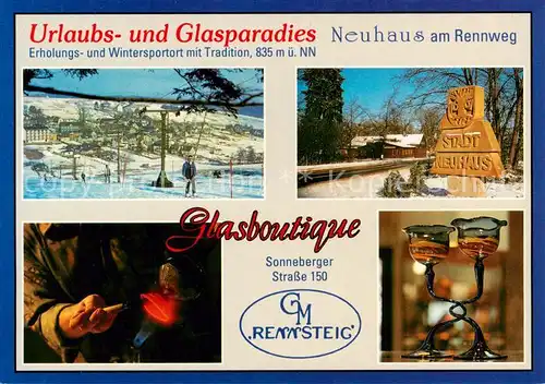 AK / Ansichtskarte 73840519 Neuhaus_Rennweg Winterpanorama Skilift Glasboutique Original Thueringer Glaskunst Neuhaus Rennweg