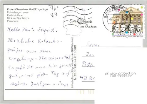 AK / Ansichtskarte Oberwiesenthal_Erzgebirge Fichtelbergschanze Freilichtbuehne Stadtkirche Panorama Oberwiesenthal Erzgebirge