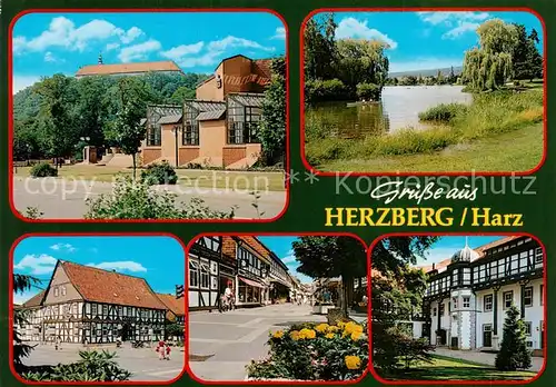 AK / Ansichtskarte Herzberg_Harz Ortspartien Gondelteich Fachwerkhaeuser Herzberg Harz