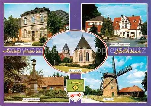 AK / Ansichtskarte Gildehaus Altes Rathaus Am Dorfbrunnen Kriegerdenkmal Ostmuehle Ev Kirche Gildehaus