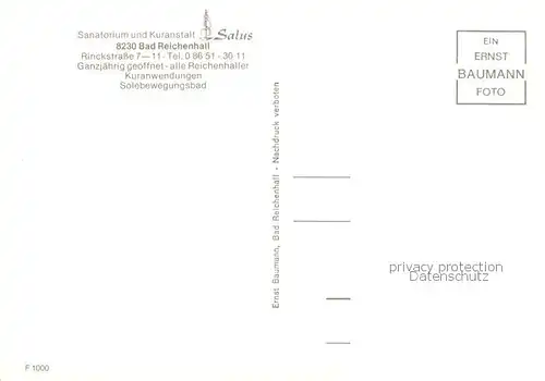 AK / Ansichtskarte Bad_Reichenhall Sanatorium und Kuranstalt Salus Bad_Reichenhall