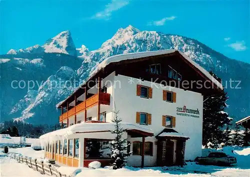 AK / Ansichtskarte Schoenau_Berchtesgaden Gasthaus Pension Cafe Brunneck Alpen im Winter Schoenau Berchtesgaden