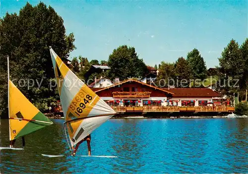 AK / Ansichtskarte Hopfen_See Restaurant Fischerhuette Ansicht vom See aus Windsurfen Hopfen_See