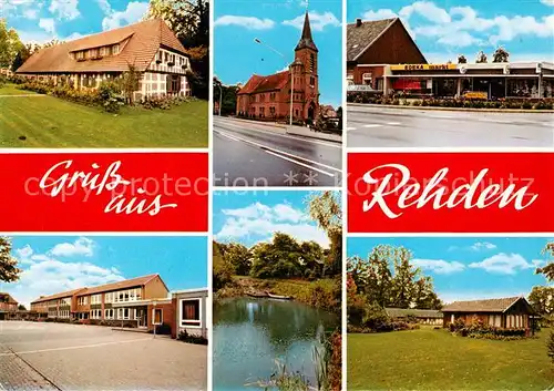 AK / Ansichtskarte  Rehden_Diepholz Kirche Edeka Markt Gondelteich Teilansichten Rehden Diepholz