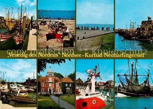 AK / Ansichtskarte 73840699 Neuharlingersiel Fischerhafen Strand Bootshafen Fischkutter Seenotkreuzer Neuharlingersiel