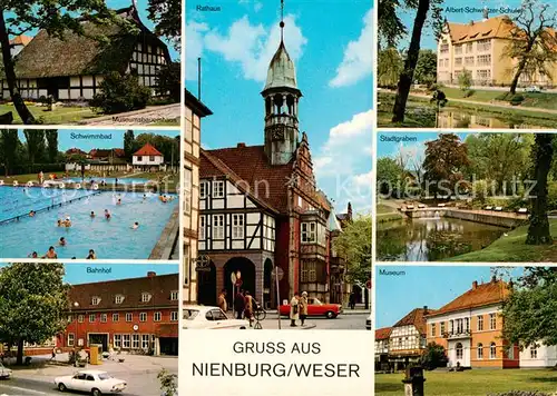 AK / Ansichtskarte 73840704 Nienburg_Weser Museumsbauernhaus Schwimmbad Bahnhof Rathaus Stadtgraben Museum Nienburg Weser