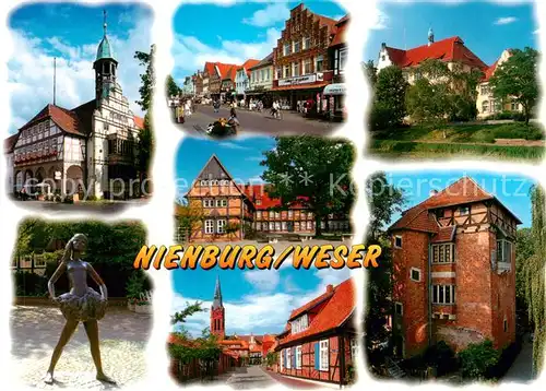 AK / Ansichtskarte 73840705 Nienburg_Weser A
a
Rathaus Strassenpartien Schloss Skulptur Turm Nienburg Weser
