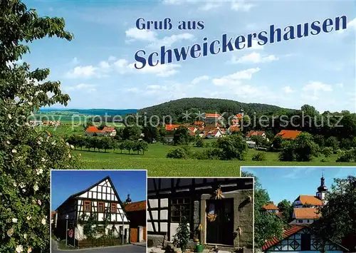 AK / Ansichtskarte 73840731 Schweickershausen Panorama Fachwerkhaus Kirche Schweickershausen