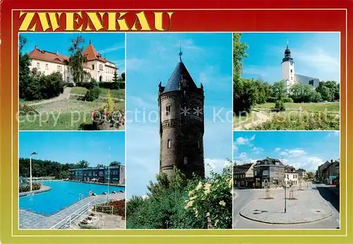 AK / Ansichtskarte 73840742 Zwenkau Rathaus Waldbad Wasserturm Laurenziuskirche Pegauer Platz Zwenkau