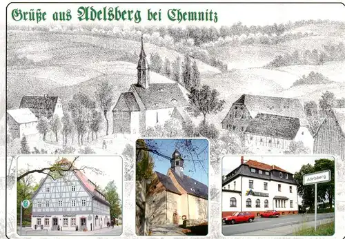 AK / Ansichtskarte 73840748 Adelsberg_Chemnitz Um 1840 Fachwerkhaus Kirche Jugendherberge Adelsberg Chemnitz