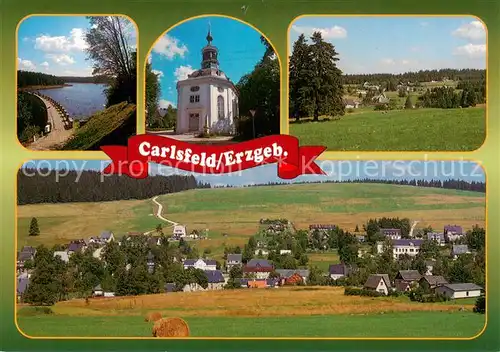 AK / Ansichtskarte  Carlsfeld_Erzgebirge Talsperre Weiterswiese Dreifaltigkeitskirche Teilansichten Carlsfeld Erzgebirge