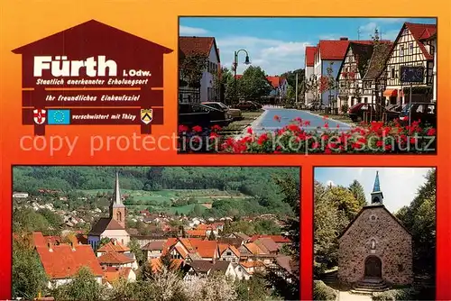 AK / Ansichtskarte  Fuerth_Odenwald Hauptstrasse Rathaus Fachwerkhaus Walburgiskapelle OT Weschnitz Ortsansicht mit Kirche Fuerth Odenwald