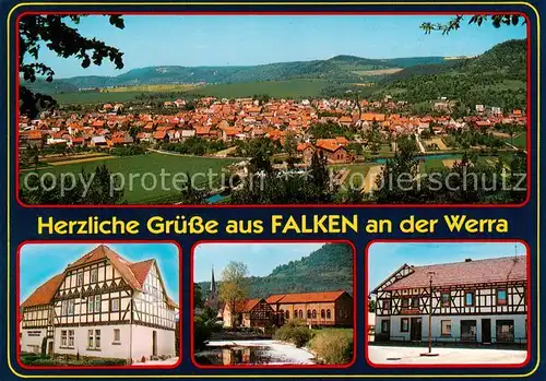 AK / Ansichtskarte 73840801 Falken_Treffurt Ortspanorama Fischbachs Textil- und Industriewarenhaus Falken Fachwerkhaus Falken Treffurt