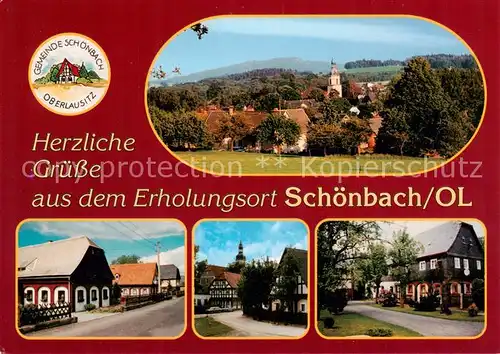 AK / Ansichtskarte  Schoenbach_Sachsen Ortsansicht mit Kirche Fachwerkhaeuser Schoenbach Sachsen