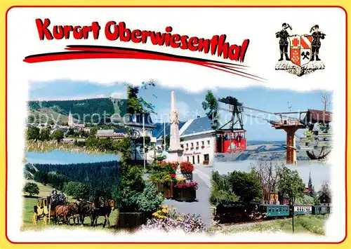 AK / Ansichtskarte 73840807 Oberwiesenthal_Erzgebirge Panorama Kurort Pferdekutsche Bergbahn Dampflokomotive Oberwiesenthal Erzgebirge