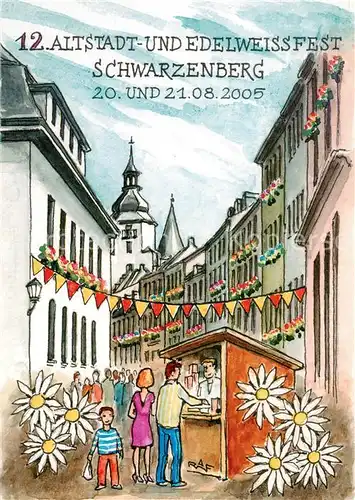 AK / Ansichtskarte Schwarzenberg__Erzgebirge 12. Altstadt  und Edelweissfest Kuenstlerkarte 