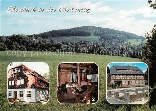 AK / Ansichtskarte Ebersbach_Sachsen Panorama Blick zum Schlechteberg Humboldtbaude Heimatmuseum Historische Weinstube Denkmalgeschuetztes Haus Ebersbach Sachsen