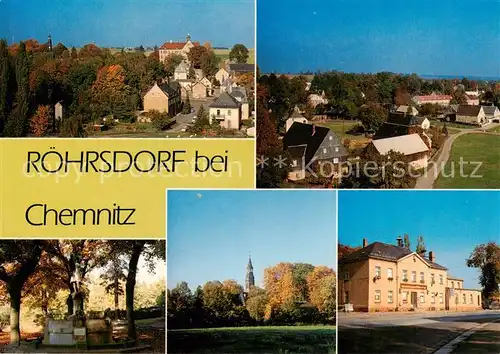 AK / Ansichtskarte Roehrsdorf_Chemnitz Blick zum Rathausplatz Goetheweg Maerchenbrunnen Kirche Gaststaette Wildpark Roehrsdorf Chemnitz