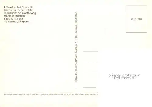 AK / Ansichtskarte Roehrsdorf_Chemnitz Blick zum Rathausplatz Goetheweg Maerchenbrunnen Kirche Gaststaette Wildpark Roehrsdorf Chemnitz