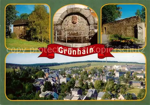 AK / Ansichtskarte Gruenhain Beierfeld_Erzgebirge Fuchsturm Moenchsbrunnen Klostermauer Teilansicht 