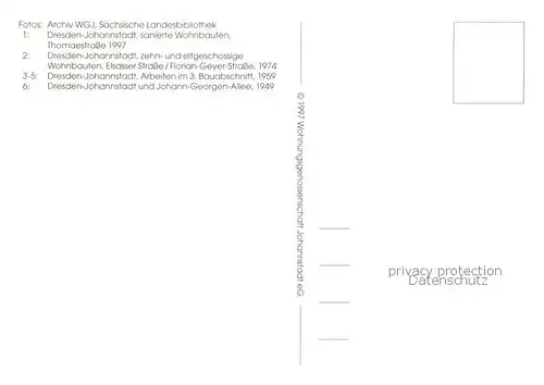 AK / Ansichtskarte Johannstadt 40 Jahre Wohnungsgenossenschaft Wohnsiedlungen 1997 1974 1959 und 1949 Johannstadt