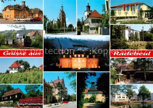 AK / Ansichtskarte Radebeul Bahnhof Kleinbahn Winzerhaus Kirche Rathaus Turmhaus Hotel Karl May Museum Krankenhaus Radebeul