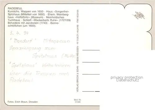 AK / Ansichtskarte Radebeul Kursaechsiches Wappen Spitzhaus Museum Turmhaus Schloss Belvedere Jacobstein Schloesschen Radebeul