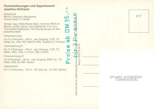 AK / Ansichtskarte Weingarten_Oberfranken Ferienwohnungen Appartements Staffelberg Vierzehnheiligen Staffelstein Obermain Therme Kloster Banz Fliegeraufnahmen Weingarten Oberfranken