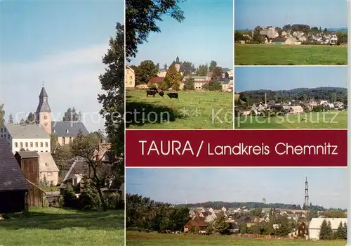 AK / Ansichtskarte Taura_Burgstaedt Ortsmitte mit Kirche Teilansichten Blick zum Taurastein 