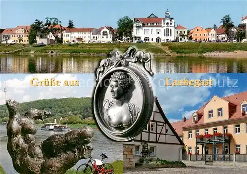 AK / Ansichtskarte Laubegast Blick ueber die Elbe zum Ort Caroline Neuber Denkmal Laubegast