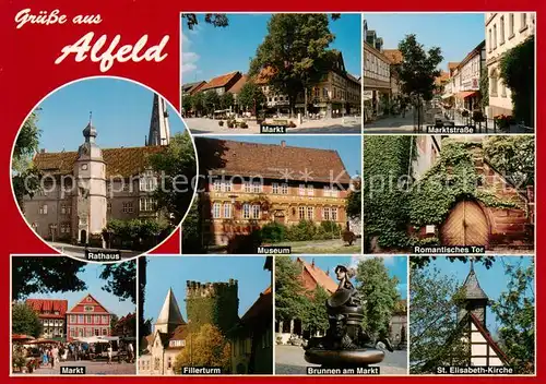AK / Ansichtskarte Alfeld_Leine Rathaus Markt Marktstrasse Museum Romantisches Tor Fillerturm Brunnen Kirche Alfeld_Leine