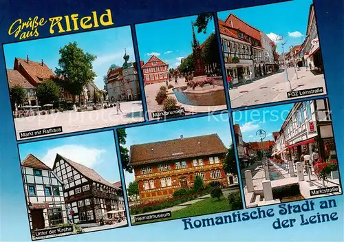 AK / Ansichtskarte Alfeld_Leine Markt Rathaus Marktbrunnen FGZ Leinstrasse Fachwerkhaeuser Heimatmuseum Marktstrasse Alfeld_Leine