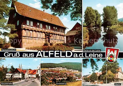 AK / Ansichtskarte Alfeld_Leine Heimatmuseum Partie an der Leine Hauptstrasse Sindelberg Wohnsiedlung Markt Alfeld_Leine