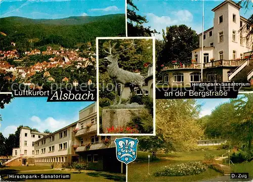 AK / Ansichtskarte Alsbach_Bergstrasse Panorama Luftkurort Hirschpark Sanatorium Hirschstatue Parkanlagen Alsbach_Bergstrasse