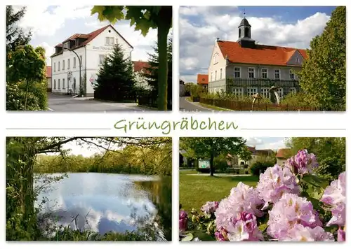 AK / Ansichtskarte Gruengraebchen_Schwepnitz Restaurant Pension Zum alten Schlachthaus Schullandheim Muehlteich Dorfplatz Rhododendren See 