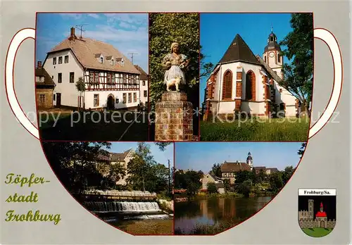 AK / Ansichtskarte Frohburg__Sachsen Pfarrhaus Fachwerk Stadtkirche Schloss Wehr Wappen Toepferstadt 