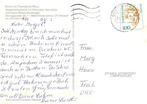 AK / Ansichtskarte Hetzdorf_Niederschoena Klinik am Tharandter Wald Rehaklinik 