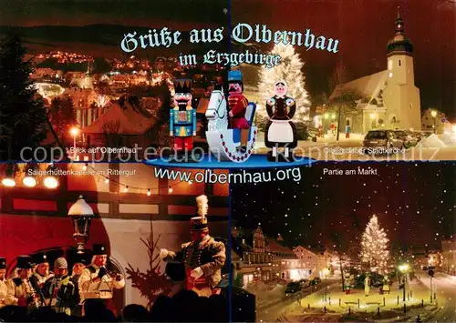AK / Ansichtskarte Olbernhau_Erzgebirge Stadt im Spielzeugland Erzgebirge Stadtkirche Saigerhuettenkapelle im Rittergut Marktplatz zur Weihnachtszeit Olbernhau Erzgebirge