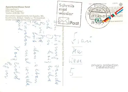 AK / Ansichtskarte Bad_Fuessing Appartementhaus Seidl Details Bad_Fuessing