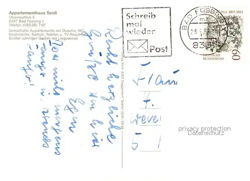 AK / Ansichtskarte Bad_Fuessing Appartementhaus Seidl Details Bad_Fuessing