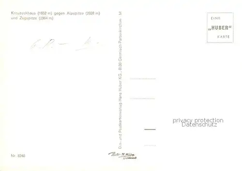AK / Ansichtskarte Kreuzeckhaus_1652m_Garmisch Partenkirchen mit Alpspitze und Zugspitze 