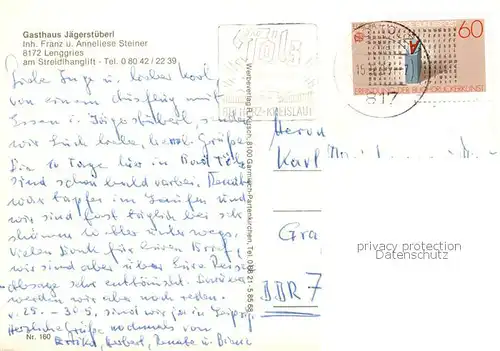 AK / Ansichtskarte Lenggries Gasthaus Jaegerstueberl Gaststube Lenggries