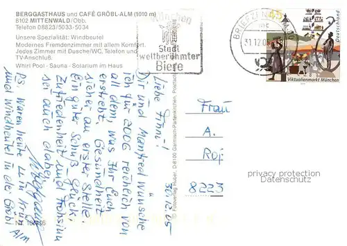 AK / Ansichtskarte Mittenwald_Bayern Berggasthaus und Cafe Groebl Alm Mittenwald Bayern