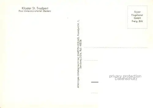 AK / Ansichtskarte Untermuenstertal Kloster St Trudpert Fliegeraufnahme Untermuenstertal