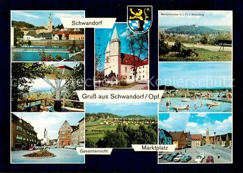 AK / Ansichtskarte Schwandorf Panorama Marktplatz Kirche Marienmuenster Freibad Schwandorf