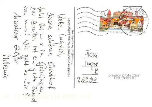 AK / Ansichtskarte Geislingen_Kocher Gasthof zum Ochsen Gastraeume Geislingen Kocher