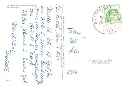 AK / Ansichtskarte Bad_Feilnbach_Wendelstein Fliegeraufnahme mit Inntaler Alpen 