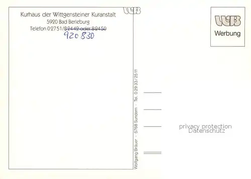 AK / Ansichtskarte  Bad_Berleburg Kurhaus der Wittgensteiner Kuranstalt Gastraeume Veranstaltungssaal Bad_Berleburg